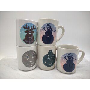 Vintage 1991 Set Of 4 DENNY'S Heat Activated Color Changing Christmas Mugs + 1